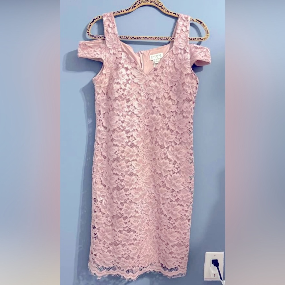Enfocus Studio Pink Sheath Dress Cold Shoulder Cap Sleeve
